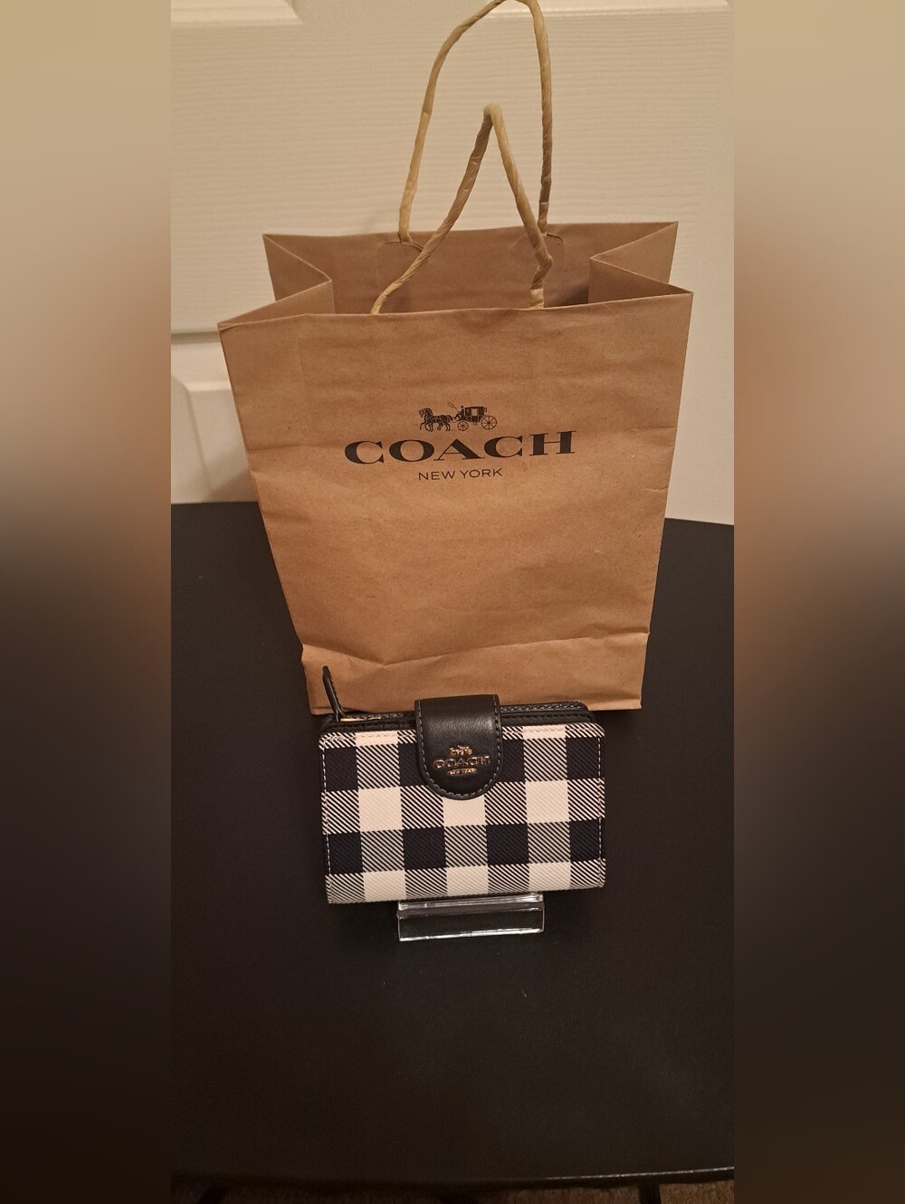 Coach Black & White Plaid Print Wallet
